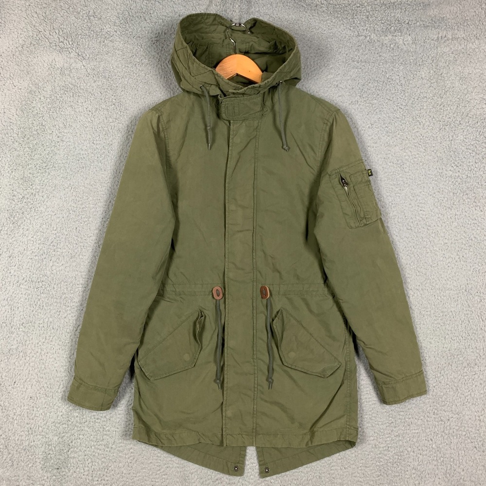 Alpha Industries M-65 Parka Jacket Men's XS Green Fishtail Mod Hooded Army Coat